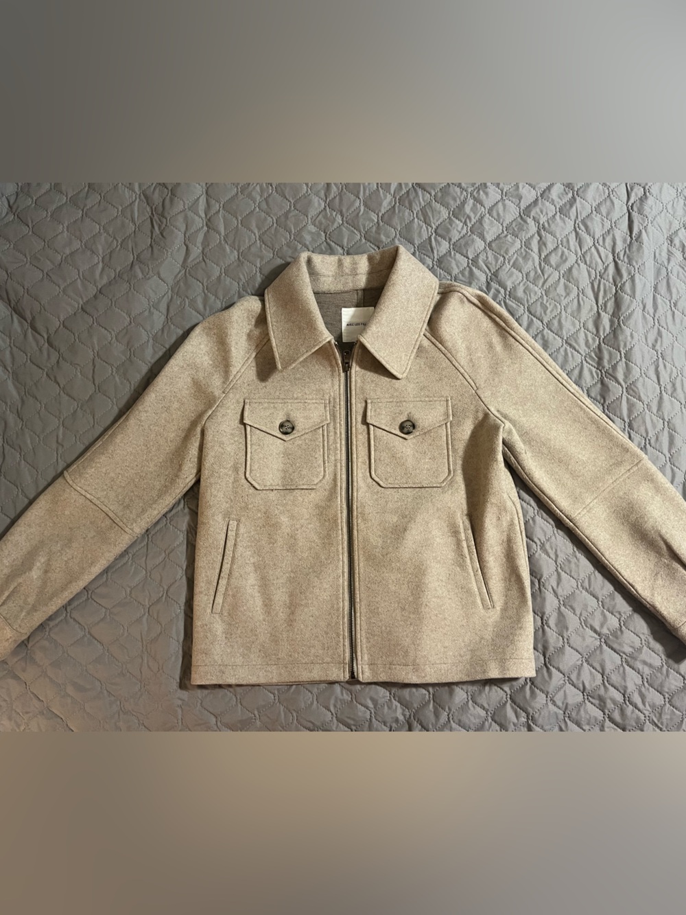 Avec Les Filles Beige Zip-Front Shirt Jacket